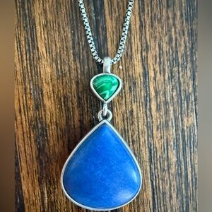 Elegant Lucky Brand Silver Necklace with Blue and Green Stone Accents